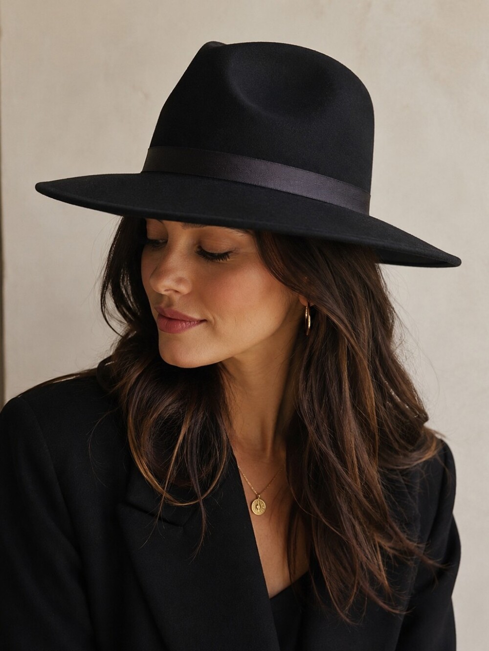 Wide Brim Black Felt Women's Hat
